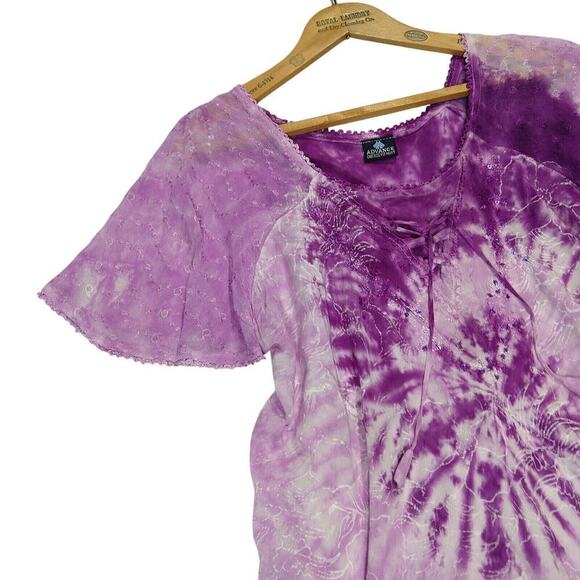 Vintage Lace Up Tunic Top One Size Whimsygoth Whimsical Purple Flutter Sleeve - Picture 3 of 9